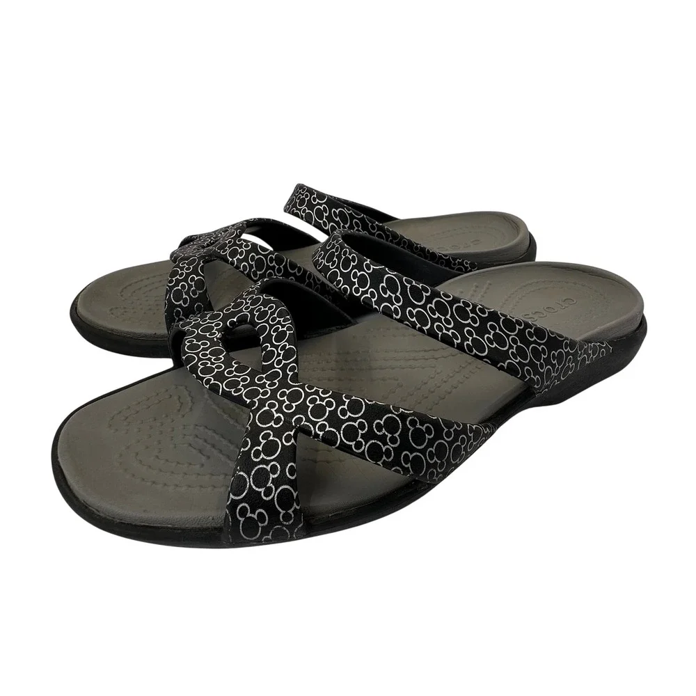 Crocs Meleen Twist Disney Mickey Mouse Black Grey Slide Sandals Womens 8